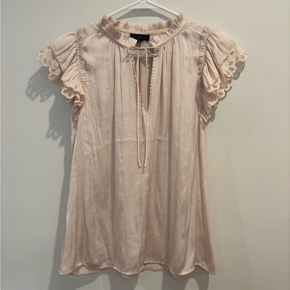 Anthropologie Satin Lace Ruffle Blouse
